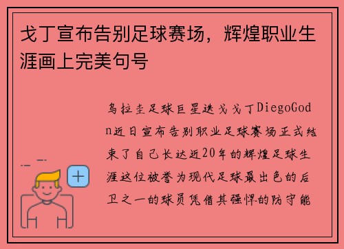 戈丁宣布告别足球赛场，辉煌职业生涯画上完美句号